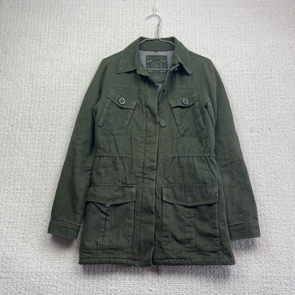 Y2K Vans Button Up Military Green Canvas Utility Jacket Pockets Tech Women S - Picture 1 of 12